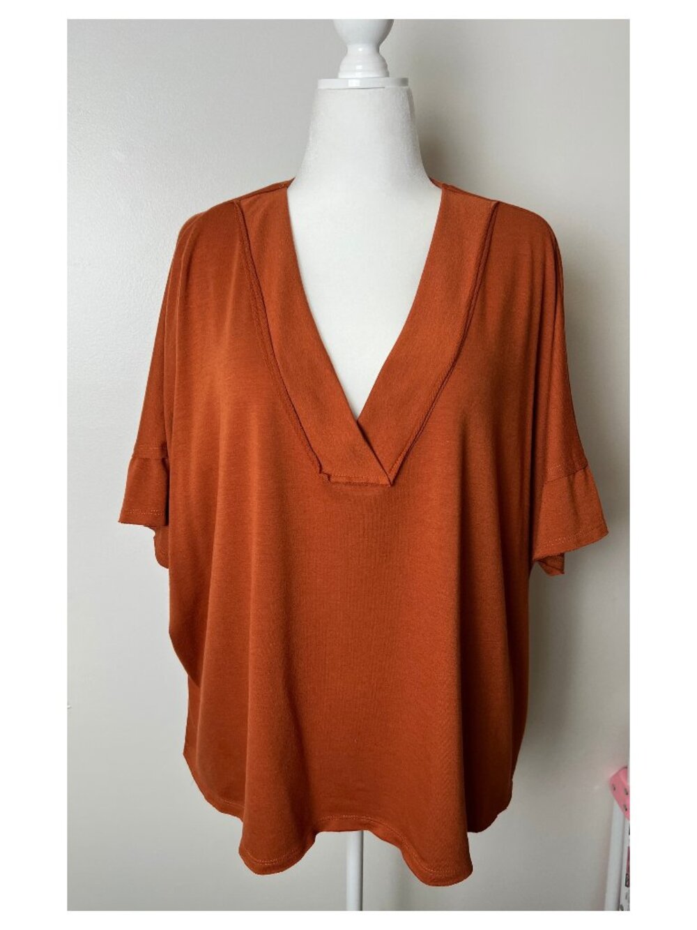 Three Bird Nest Burnt Orange V-Neck Oversized Tunic Top | L